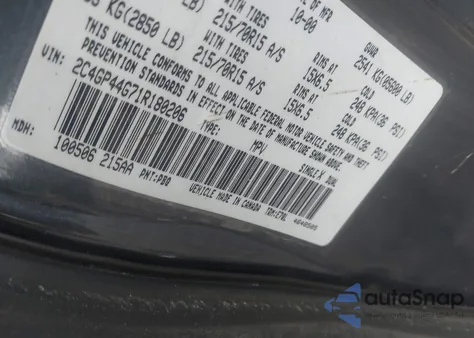 2001 Chrysler Town & Country Lx z USA, uszkodzony, nr VIN 2C4GP44G71R180206